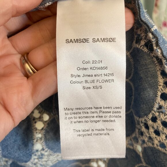 Samsoe oversized Jimea button-down denim embroidered top, sz. XS/S - Picture 3 of 5